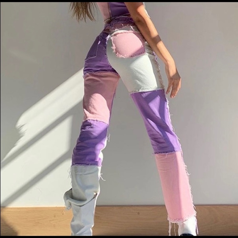 Pink Patchwork Jeans - image 2